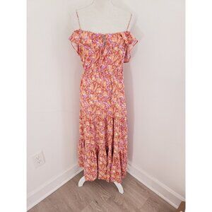 J. Crew Tiered Maxi Dress Painted Block Floral Sleeveless Ruffle Keyhole Orange